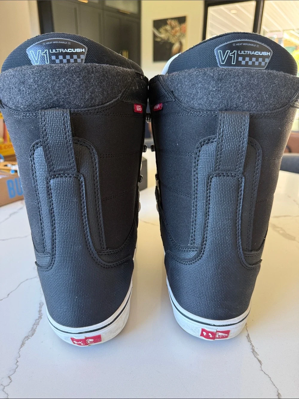 Vans Black and White High-Top Snowboard Boots